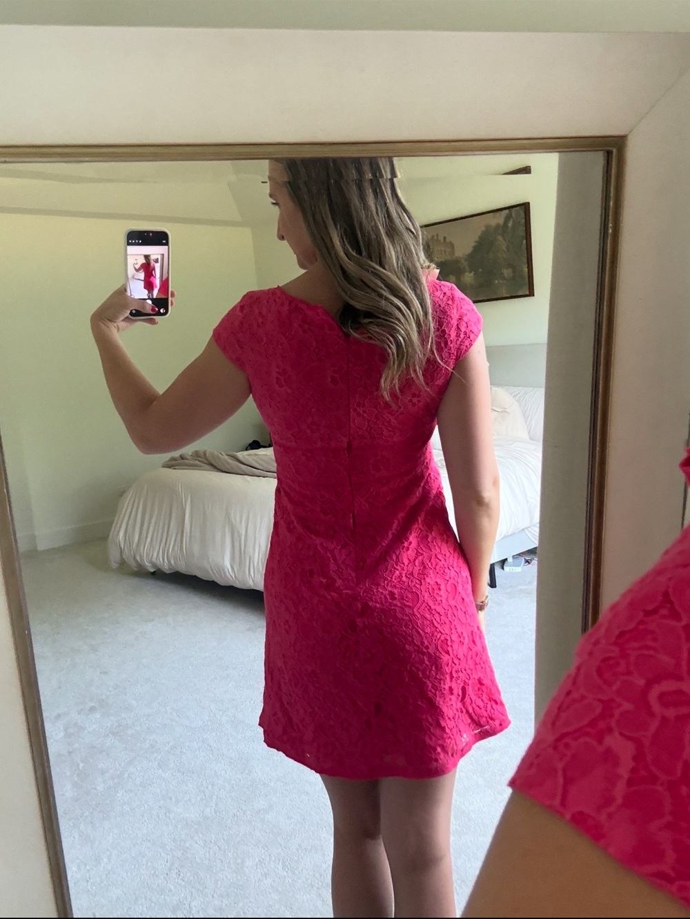 Pink Lace Cap-Sleeve Dress